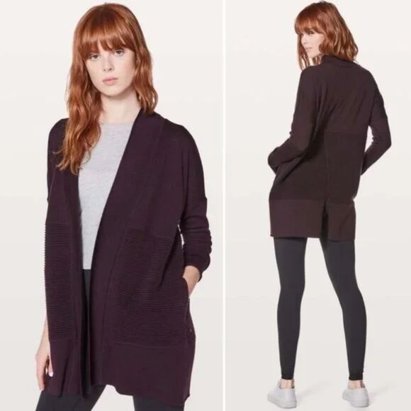Lululemon Sit in Lotus Black Cardigan Merino Wool Wrap Sweater - Picture 1 of 9